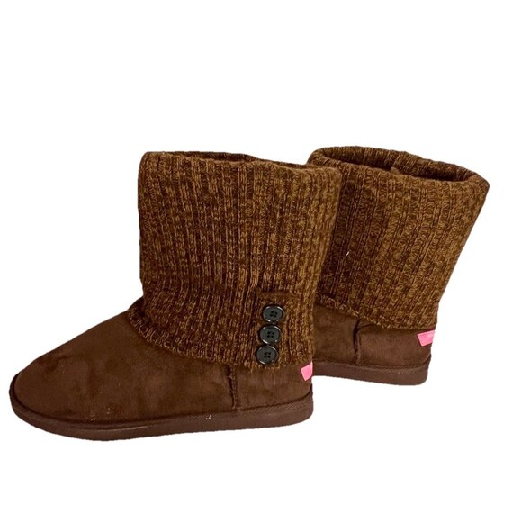 Isaac Mizrahi Suede Look Sweater Cuff Faux Fur Lined Booties Brown Womens Sz 10 - Picture 2 of 8
